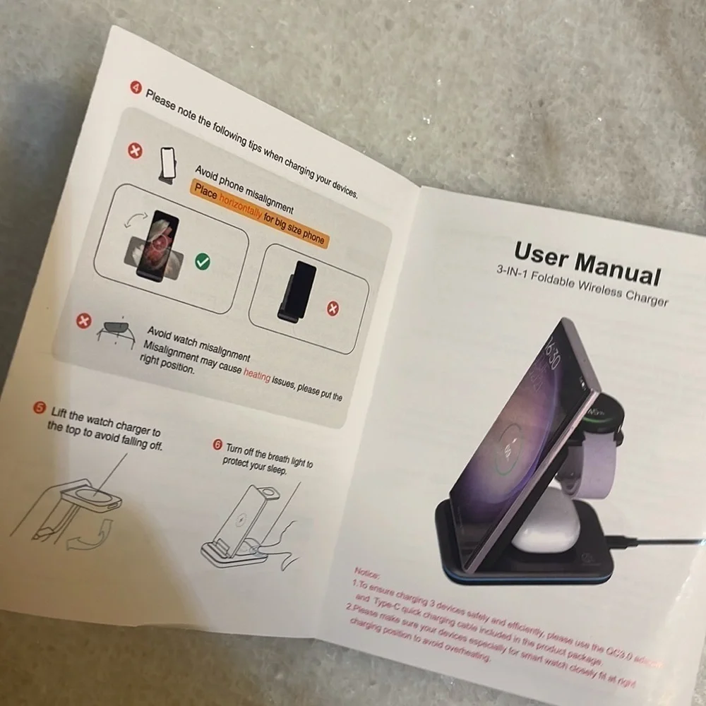 3-IN-1 FOLDABLE WIRELESS CHARGER Charge for all Qi enable Phone+Smart watch+buds